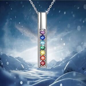 Multi Color Chakra White Plated Pendant Necklace